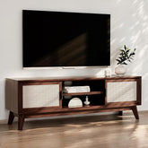 ONIJA  FurniturePremium Solid Wood TV Stand,Solid Wood Rattan Cane Tv Cabinet for Living Room & Bed Room Furniture 64 x 17 x 22, Media Console - WALNUT FINISH